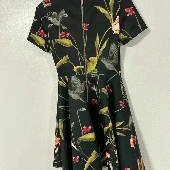 166. TED BAKER  Women's Black Moven Floral Skater Dress SZ 1 - Picture 6 of 8